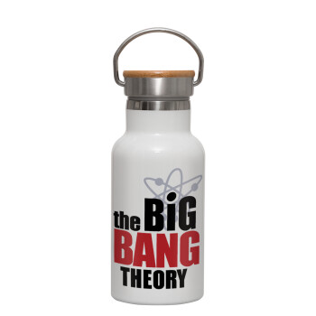 The Big Bang Theory, Metallic thermos (Stainless steel) White with wooden lid (bamboo), double-walled, 350ml