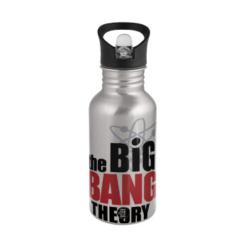 The Big Bang Theory, Water bottle Silver with straw, stainless steel 500ml