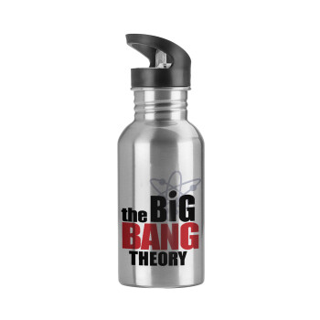 The Big Bang Theory, Water bottle Silver with straw, stainless steel 600ml