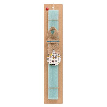 The Big Bang Theory pattern, Easter Set, wooden keychain & aromatic flat Easter candle (30cm) (TURQUOISE)