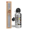 Easter Set, metallic silver aluminum water bottle (500ml) & aromatic flat Easter candle (30cm) (GRAY)