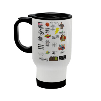 The Big Bang Theory pattern, Stainless steel travel mug with lid, double wall white 450ml