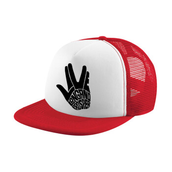 Star Trek Long and Prosper, Adult Soft Trucker Hat with Red/White Mesh (POLYESTER, ADULT, UNISEX, ONE SIZE)