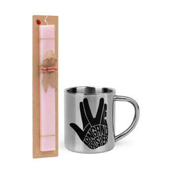 Star Trek Long and Prosper, Easter Set, metallic thermal cup (300ml) & aromatic flat Easter candle (30cm) (PINK)