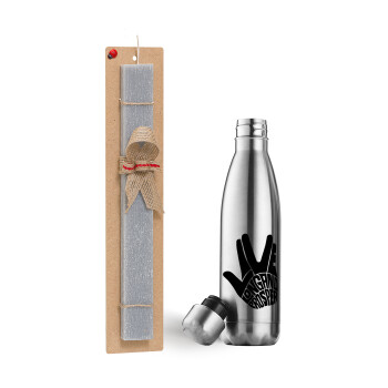 Star Trek Long and Prosper, Easter Set, metallic stainless thermos flask (500ml) & scented flat Easter candle (30cm) (GRAY)