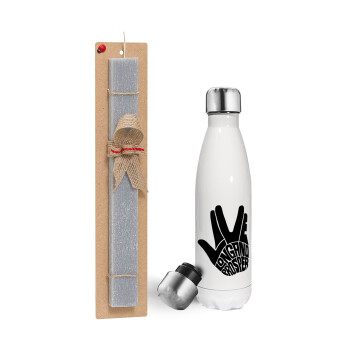 Star Trek Long and Prosper, Easter candle, metallic white thermos bottle (500ml) & aromatic flat candle (30cm) (GRAY)