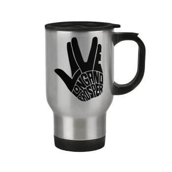 Star Trek Long and Prosper, Stainless steel travel mug with lid, double wall 450ml