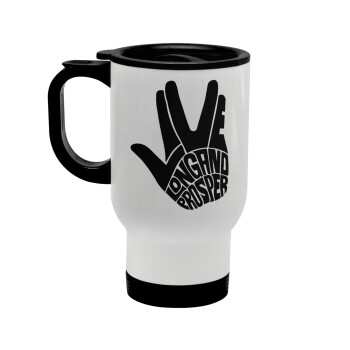 Star Trek Long and Prosper, Stainless steel travel mug with lid, double wall white 450ml