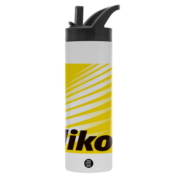 Nikon, Metallic thermos bottle with straw & handle, stainless steel (Stainless steel 304), double-walled, 600ml.