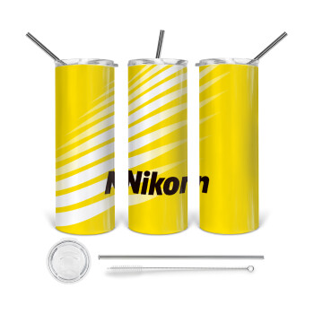 Nikon, 360 Eco friendly ποτήρι θερμό (tumbler) από ανοξείδωτο ατσάλι 600ml, με μεταλλικό καλαμάκι & βούρτσα καθαρισμού