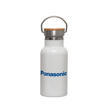 Panasonic, Μεταλλικό παγούρι θερμός (Stainless steel) Λευκό με ξύλινο καπακι (bamboo), διπλού τοιχώματος, 350ml