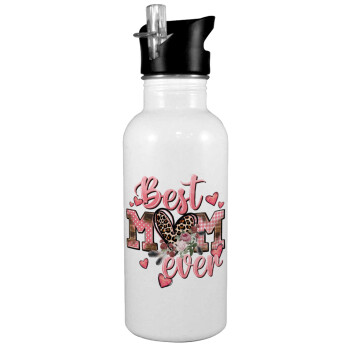 Best mom ever Mother's Day, White water bottle with straw, stainless steel 600ml