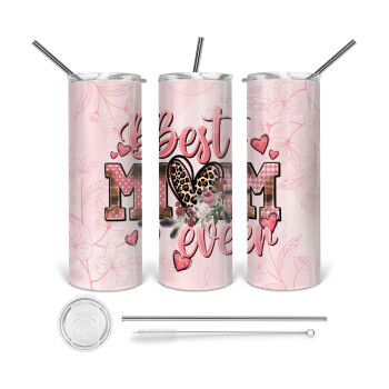 Best mom ever Mother's Day, 360 Eco friendly ποτήρι θερμό (tumbler) από ανοξείδωτο ατσάλι 600ml, με μεταλλικό καλαμάκι & βούρτσα καθαρισμού