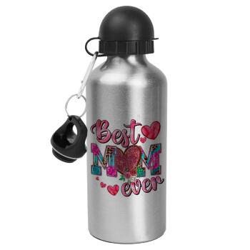 Best mom ever Mother's Day pink, Metallic water jug, Silver, aluminum 500ml