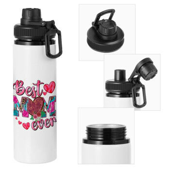 Best mom ever Mother's Day pink, Metal water bottle with safety cap, aluminum 850ml