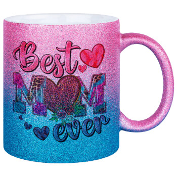Best mom ever Mother's Day pink, Κούπα Χρυσή/Μπλε Glitter, κεραμική, 330ml