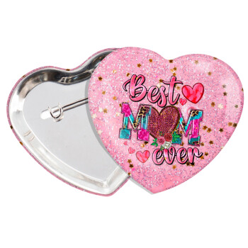 Best mom ever Mother's Day pink, Κονκάρδα παραμάνα καρδιά (57x52mm)