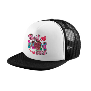 Best mom ever Mother's Day pink, Καπέλο Ενηλίκων Soft Trucker με Δίχτυ Black/White (POLYESTER, ΕΝΗΛΙΚΩΝ, UNISEX, ONE SIZE)