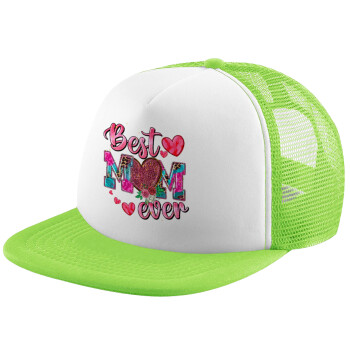 Best mom ever Mother's Day pink, Καπέλο Soft Trucker με Δίχτυ Πράσινο/Λευκό
