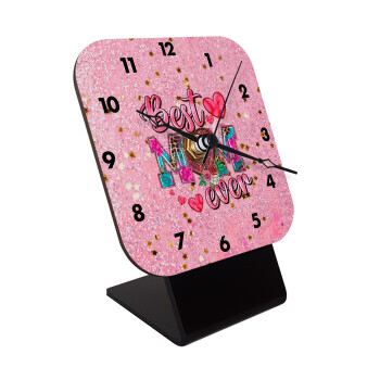 Best mom ever Mother's Day pink, Επιτραπέζιο ρολόι ξύλινο με δείκτες (10cm)
