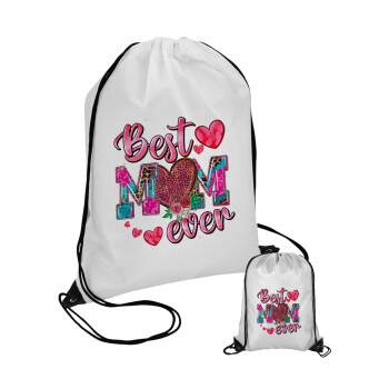 Best mom ever Mother's Day pink, Pouch bag with black cords (1 piece)