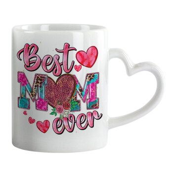 Best mom ever Mother's Day pink, Mug heart handle, ceramic, 330ml