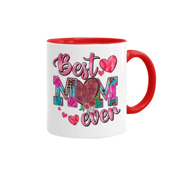 Best mom ever Mother's Day pink, Κούπα χρωματιστή κόκκινη, κεραμική, 330ml