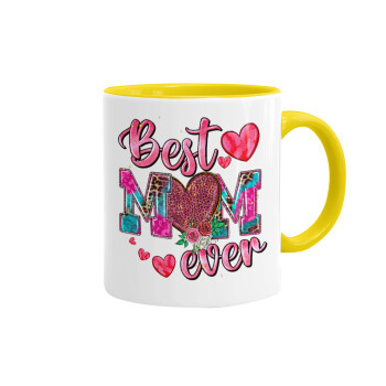 Best mom ever Mother's Day pink, Κούπα χρωματιστή κίτρινη, κεραμική, 330ml