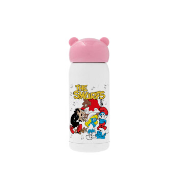 The smurfs, Pink stainless steel thermal flask, 320ml