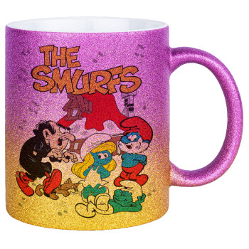 The smurfs, Κούπα Χρυσή/Ροζ Glitter, κεραμική, 330ml