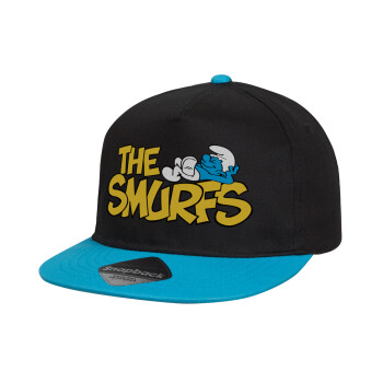 The smurfs, Καπέλο παιδικό Flat Snapback, Μαύρο/Μπλε (100% ΒΑΜΒΑΚΕΡΟ, ΠΑΙΔΙΚΟ, UNISEX, ONE SIZE)