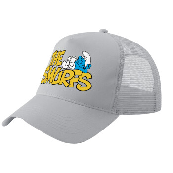 The smurfs, Adult Structured Trucker Hat, with Mesh, GRAY (100% COTTON, ADULT, UNISEX, ONE SIZE)