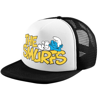 The smurfs, Adult Soft Trucker Hat with Black/White Mesh (POLYESTER, ADULT, UNISEX, ONE SIZE)