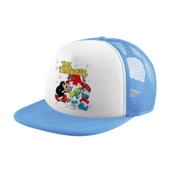 The smurfs, Child's Soft Trucker Hat with Blue/White Mesh (POLYESTER, CHILD, ONE SIZE)