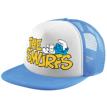 The smurfs, Child's Soft Trucker Hat with Blue/White Mesh (POLYESTER, CHILD, ONE SIZE)