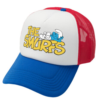 The smurfs, Adult Soft Trucker Hat with Red/Blue/White Mesh (POLYESTER, ADULT, UNISEX, ONE SIZE)