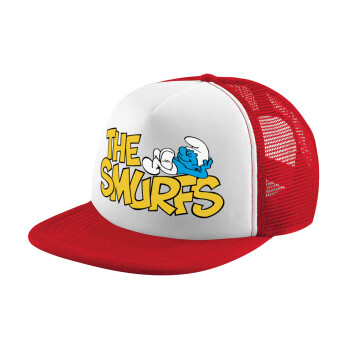 The smurfs, Adult Soft Trucker Hat with Red/White Mesh (POLYESTER, ADULT, UNISEX, ONE SIZE)