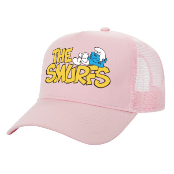 The smurfs, Adult Structured Trucker Hat, with Mesh, PINK (100% COTTON, ADULT, UNISEX, ONE SIZE)