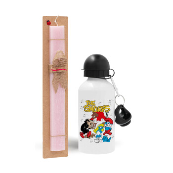 The smurfs, Easter Set, metallic aluminum bottle (500ml) & aromatic flat Easter candle (30cm) (PINK)