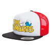 Adult Foam Flat Snapback with Mesh Black-White-Red (POLYESTER, ADULT, UNISEX, ONE SIZE)