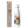 Easter Set, metallic Inox water bottle (700ml) & Easter scented flat candle (30cm) (GRAY)