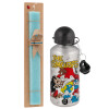 Easter Set, metallic silver aluminum water bottle (500ml) & scented flat Easter candle (30cm) (TURQUOISE)