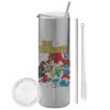 Eco friendly stainless steel Silver tumbler 600ml, with metal straw & cleaning brush