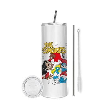 The smurfs, Eco friendly stainless steel tumbler 600ml, with metal straw & cleaning brush