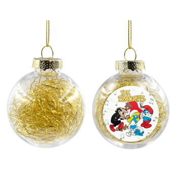 The smurfs, Transparent Christmas tree ball ornament with gold filling 8cm