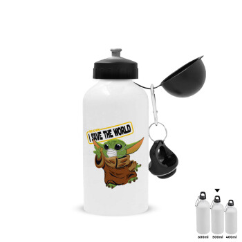 Baby Yoda, This is how i save the world!!! , Μεταλλικό παγούρι νερού, Λευκό, αλουμινίου 500ml