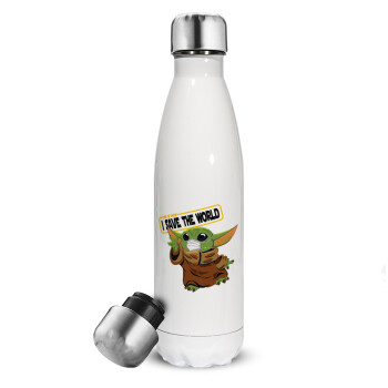 Baby Yoda, This is how i save the world!!! , Metal mug thermos White (Stainless steel), double wall, 500ml