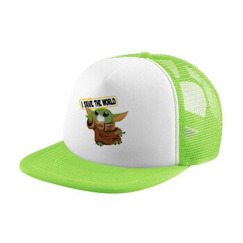 Baby Yoda, This is how i save the world!!! , Καπέλο Ενηλίκων Soft Trucker με Δίχτυ ΠΡΑΣΙΝΟ/ΛΕΥΚΟ (POLYESTER, ΕΝΗΛΙΚΩΝ, ONE SIZE)