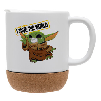 Baby Yoda, This is how i save the world!!! , Ceramic coffee mug Cork (MAT), 330ml (1pcs)