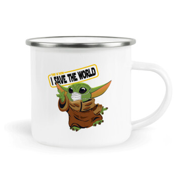 Baby Yoda, This is how i save the world!!! , Metallic enamel cup white 360ml